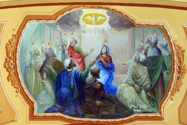 Painting that depicts the moment the 12 apostles received the holy spirit.