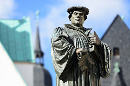 Monument to Martin Luther in his hometown of Eisleben Germany.